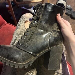 MICHI Black Lace-Up Chunky Heel Ankle Boots